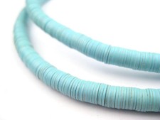 Baby Blue Vinyl Phono Record Beads 6mm Ghana African Disk 32 Inch Strand