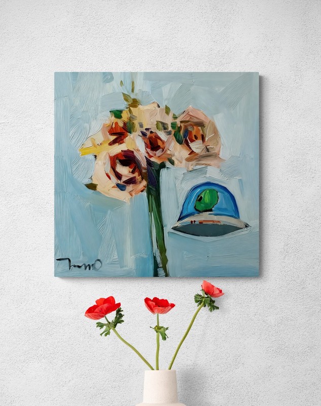 16x16 PRINT of Flowers UFO Oil Painting by Artist Jose TRUJILLO - READY To HANG