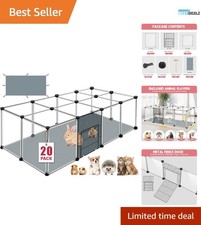 Versatile 20-Panel Transparent Pet Playpen 48" x 24" x 16" for Small Animals