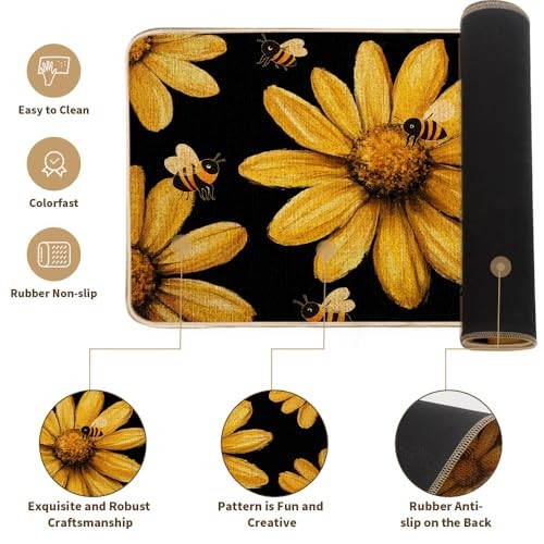 Yellow Sunflower bee Welcome Spring Doormat, Home Summer Decor Low-Profile - Picture 6 of 6