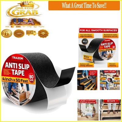 Heavy Duty Waterproof Anti Slip Tape for Stairs Indoor Outdoor 4''x50' Black