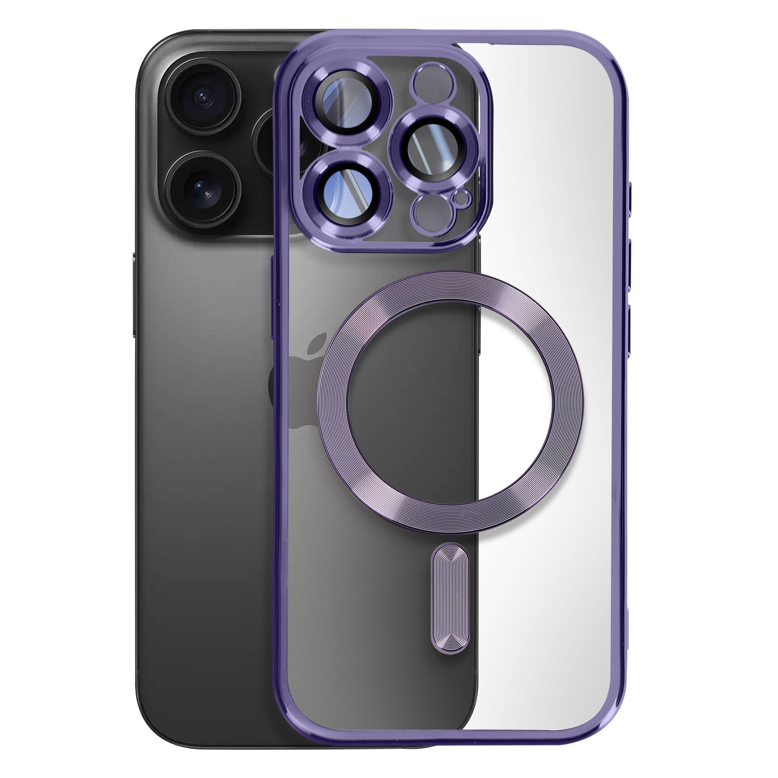 Coque iPhone 16 Pro Max violette élégante Avizar avec finition chrome premium