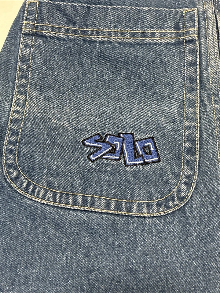 Pantalones de mezclilla Solo Semore vintage para hombre 28x30 azul calce holgado patinador Y2K grunge ropa de calle Foto 3 de 4