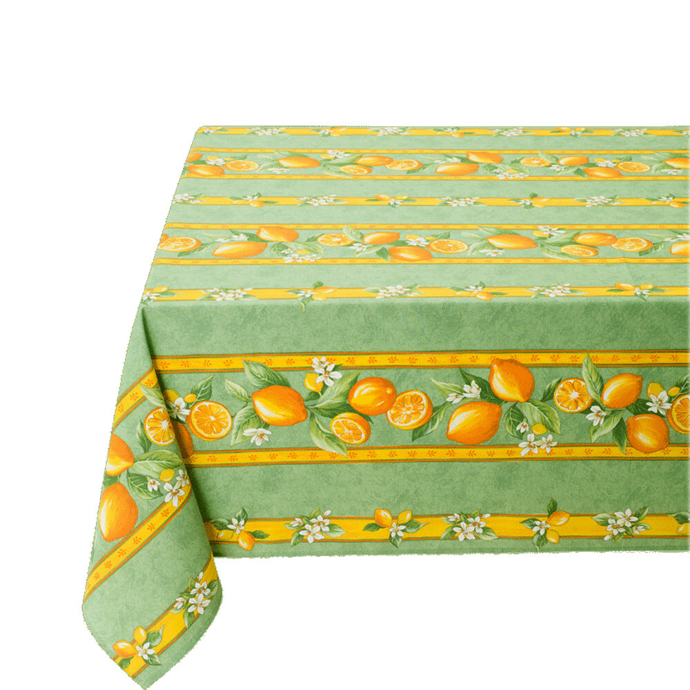 Nappe citron vert en coton enduit 3m x 1m55 MCTISSUS pour table rectangulaire