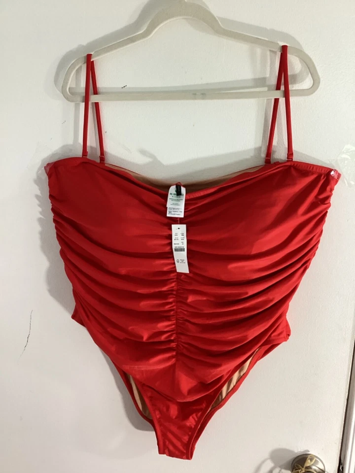 NUEVO CON ETIQUETAS TRAJE DE BAÑO J.CREW REIMAGINADO TALLA 24 ROJO ESCOTE CORAZÓN APRESURADO Foto 3 de 4