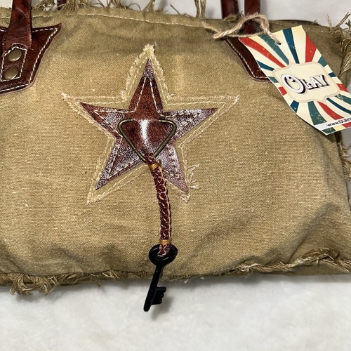 NWT OLAY LB332 TOTE Upcycled Canvas Genuine Leather Women Bag Western Handbag - Picture 2 of 14
