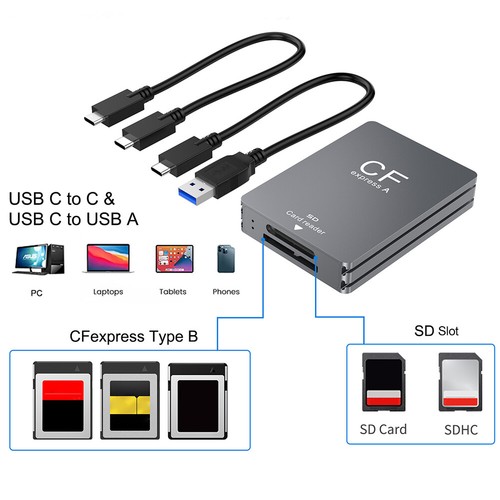 UK- 2 in 1 CFexpress Type A SD Card Reader with USB C To USB C/A Cable for SLR - Photo 11/12