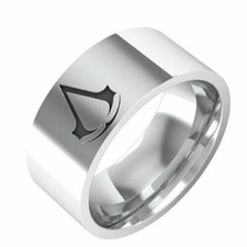 Anillo de plata de 8 mm Assassin's Creed ajuste cómodo para hombres banda pareja anillo talla 6-13