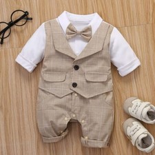 Newborn Formal Dress Boy Vest Infant Plaid 2Pieces Set Toddler Cotton Party Suit
