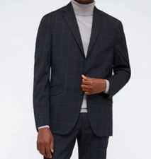 Kenneth Cole Men's Blue Windowpane Slim-Fit Suit Separate Jacket Size 40S