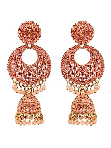 Spectacular Pearl Earrings (Peach) - Buy Designer Pearl Earrings Online