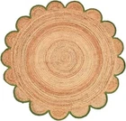 Rug Round Jute Scallop Design Natural Floors Rug Beige With Green Handmade