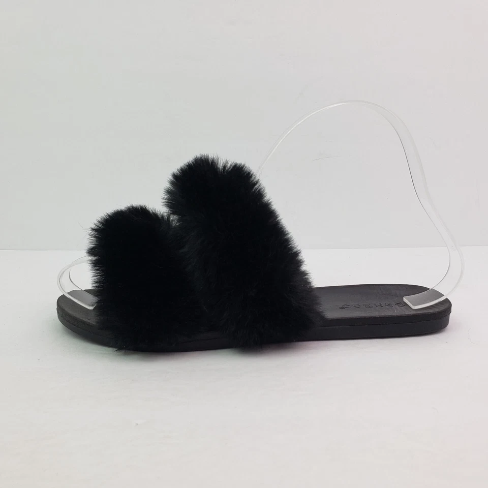 Sandalias planas de bambú Fullmoon-15 para mujer talla 6 negras de piel de fax difusas sin cordones Foto 3 de 4