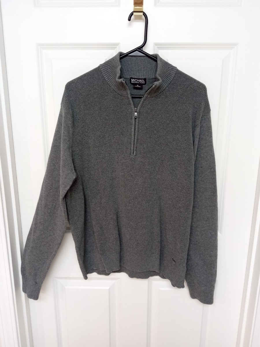 Michael Kors XL Grey Long Sleeve 1/4 Zip Shirt 100% Cotton Logo