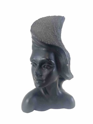 Vtg Handcrafted Poly-Art Native Woman Goddess sculpture Carved Black Lava Hawaii