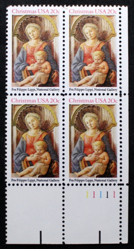 Estampillas en bloques de placas de EE. UU. #2107 ~ 1984 20 ¢ Madonna y el niño Estampilladas sin montar o nunca montadas RP06 - Imagen 1 de 1