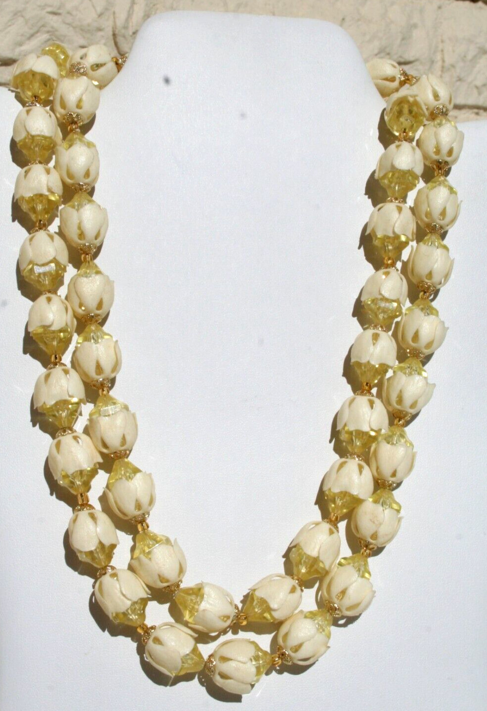 Vintage West Germany Lucite Flower Yellow Bead double… Gem