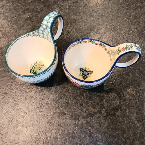 Boleslawiec 6" Polish Pottery Bowl Mug Handle Ceramika Artystyczna UNIKAT - Pair