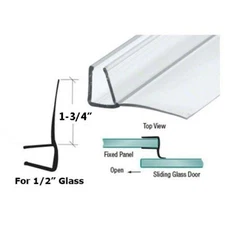 Frameless Shower Door Seal 90 degree 1-3/4" Long Vinyl Fin for 1/2" Glass - 73"