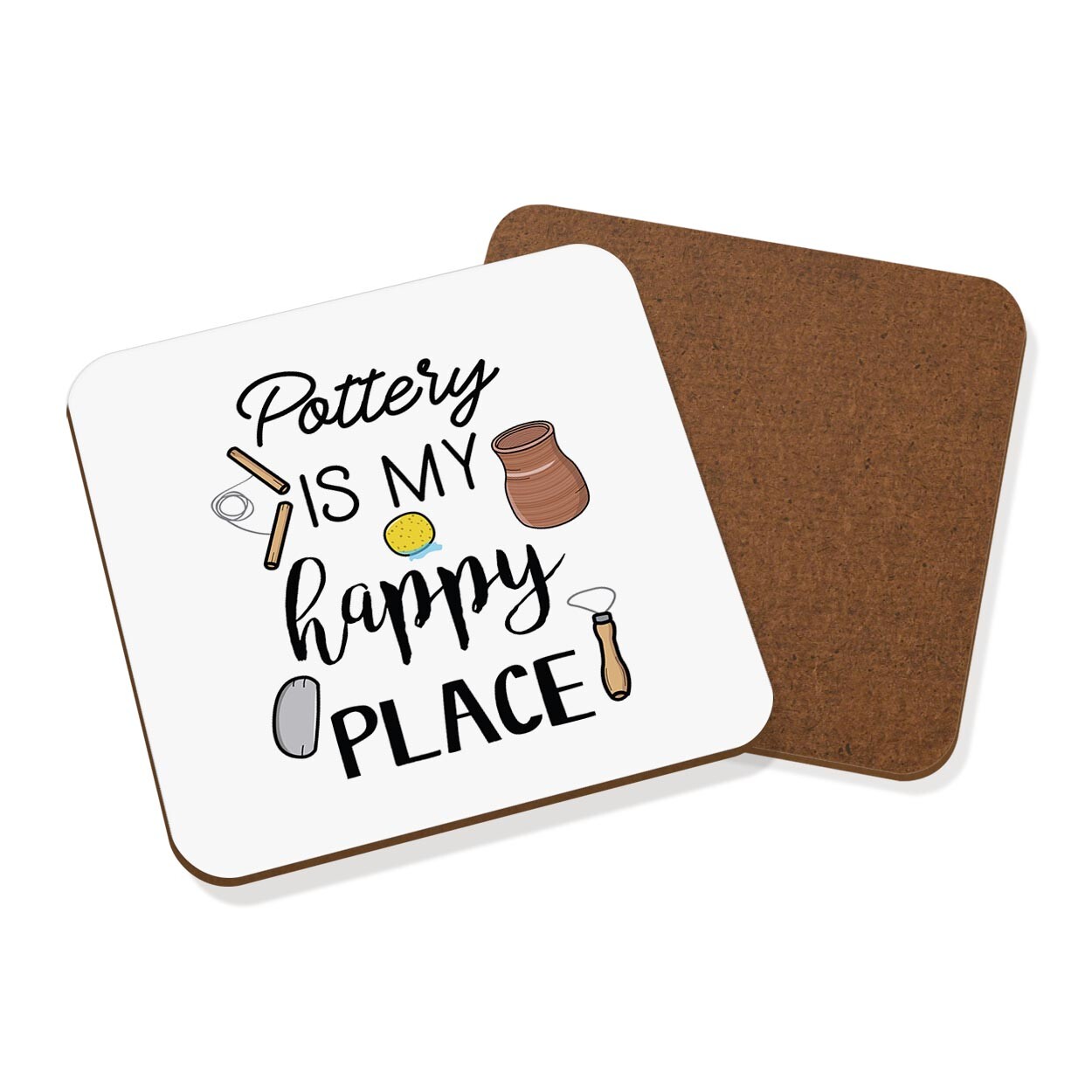 Pottery Is My Happy Place Coaster Drinks Mat Potter Crafts Grandma Mum Funny