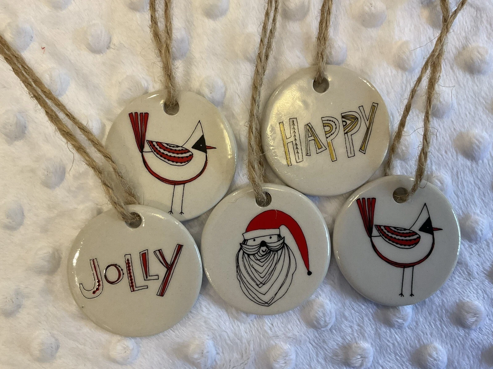 Christmas  Ornaments Ceramic. Hand painted. Twine