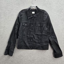 Tommy Bahama Women Jacket XL Black 100 Linen Raw Edge Two Palm Button