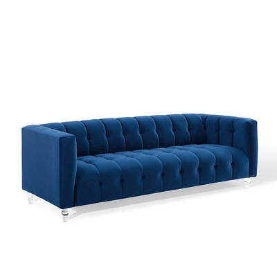 Modway Furniture Mesmer Channel Tufted Button Velvet Sofa, Navy -EEI-3882-NAV