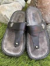 Alegria Carina Thong Sandal Flip Flop Black Leather Women’s 39 US 9 Slip On