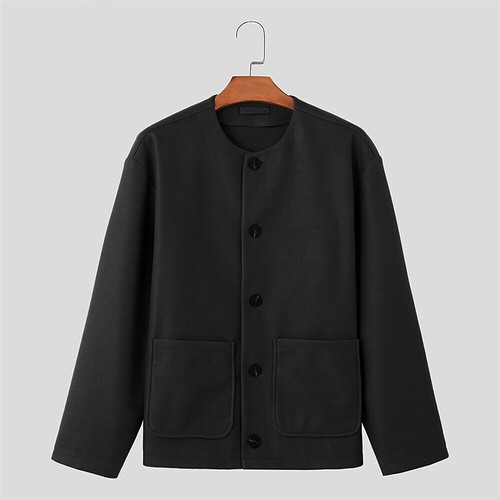 Herrenmode Wolljacke leichter Mantel Sportbekleidung Knopf Freizeit Windbreaker - Bild 6 von 22
