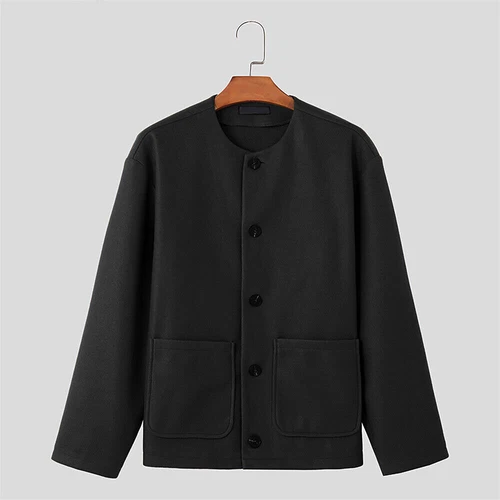 Hombres Moda Chaqueta de Lana Abrigo Ligero Ropa Deportiva Botón Informal Rompevientos - Imagen 5 de 14