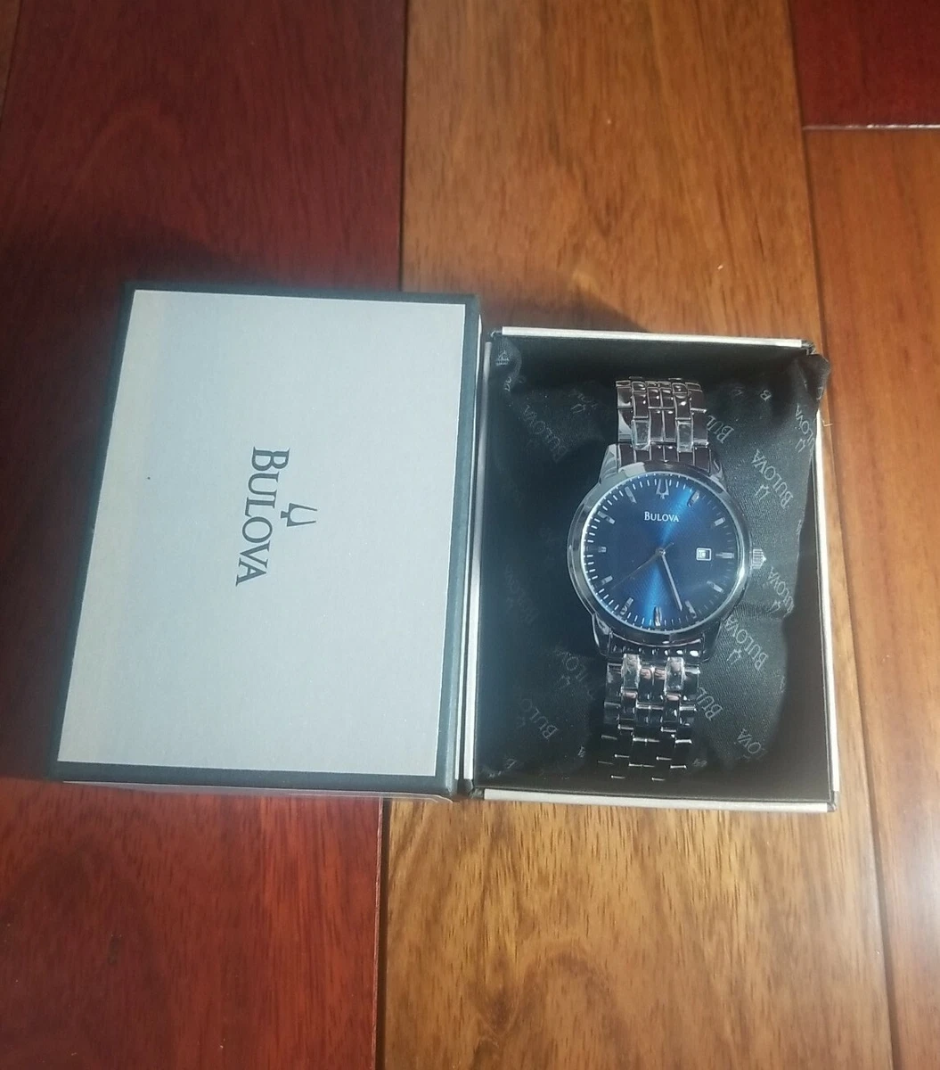 Discontinued Bulova Men 96b1970 Dress Blue Dial Date Stainless Quartz Watch NEW