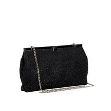 POCHETTE BUSTA CLUTCH NERA MIMI MUA CHIUSURA CLIP STRASS CON TRACOLLA