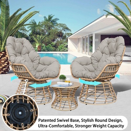 VIXLON Outdoor Furniture Patio Rattan Chair and Table Sets Garden Swivel Chairs - Picture 32 of 76