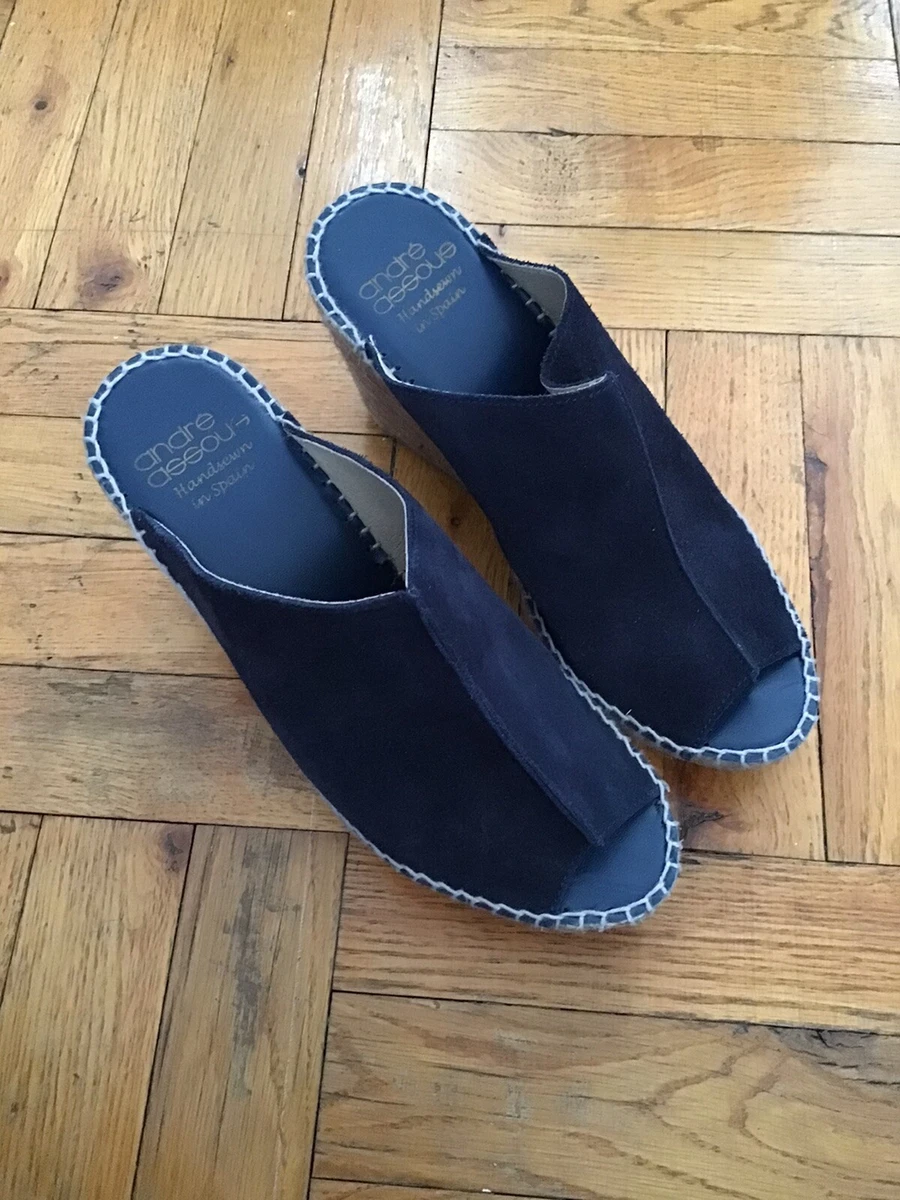 Luxe Andre Assous Ladies 9 39 Navy Blue Suede Espadrille Wedge