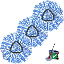 Spin Mop Replacement Heads, 3-Pack for Rinseclean 2-Tank System, Machine Washabl