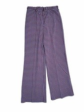 Vintage 70s Womens 16 Large Gingham Plaid High Rise Wide Leg Flare Pants Preppy