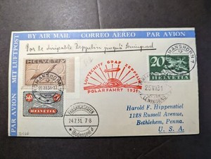 1931 Switzerland LZ 127 Graf Zeppelin Polar Flight Cover to USA via Russia USSR