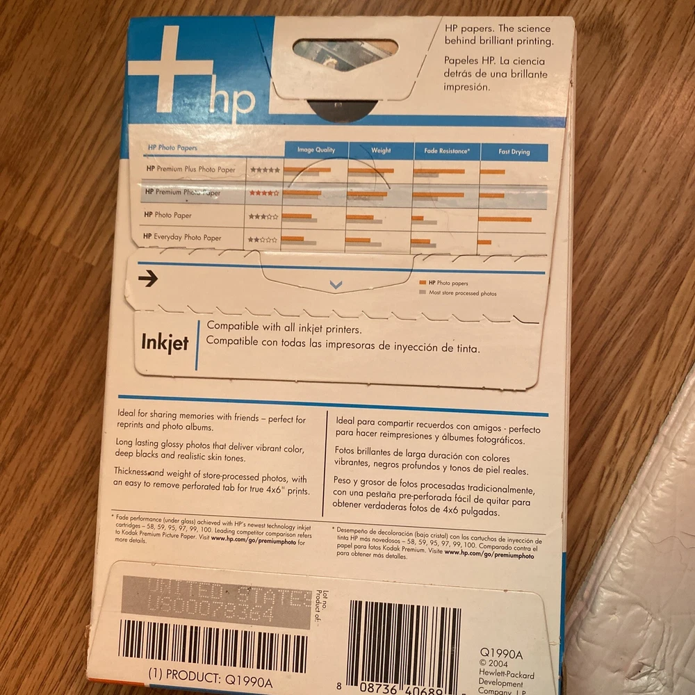 HP Premium Glossy Inkjet Photo Printer Paper 100 Sheets 4 x 6 10mil New