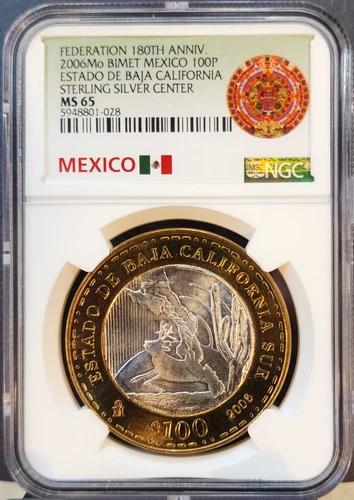 2006 MEXICO SILVER 100 PESOS S100P BAJA CALIFORNIA SUR NGC MS 65 GEM BU