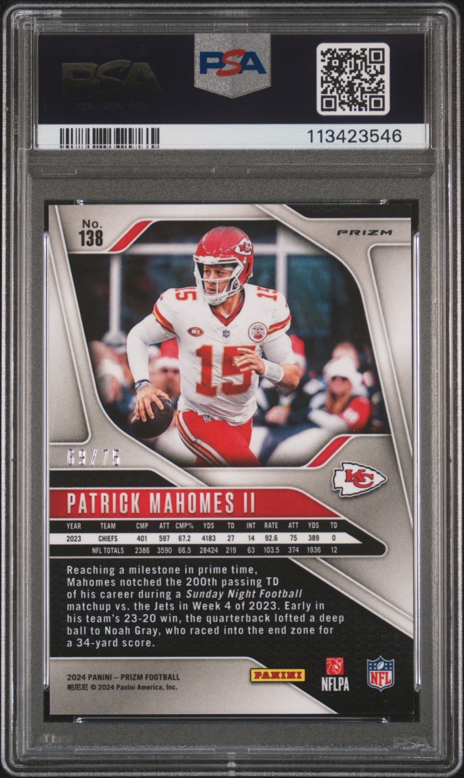 2024 Prizm Patrick Mahomes No Huddle Red  /75 Color Match PSA 9 KC Chiefs view 2