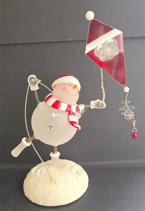 VINTAGE 9 1/2" LIGHTS UP ACRYLIC SNOWMAN FLYING KITE ARMS LEGS SPRINGS BATTERY