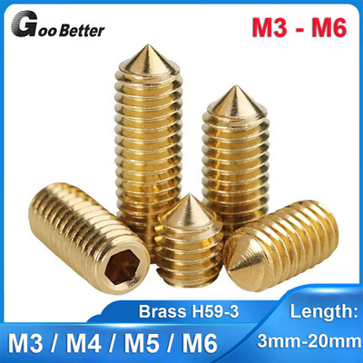 M3 M4 M5 M6 Metric Solid Brass Cone Point Grub Socket Screws Hex Allen Set Screw