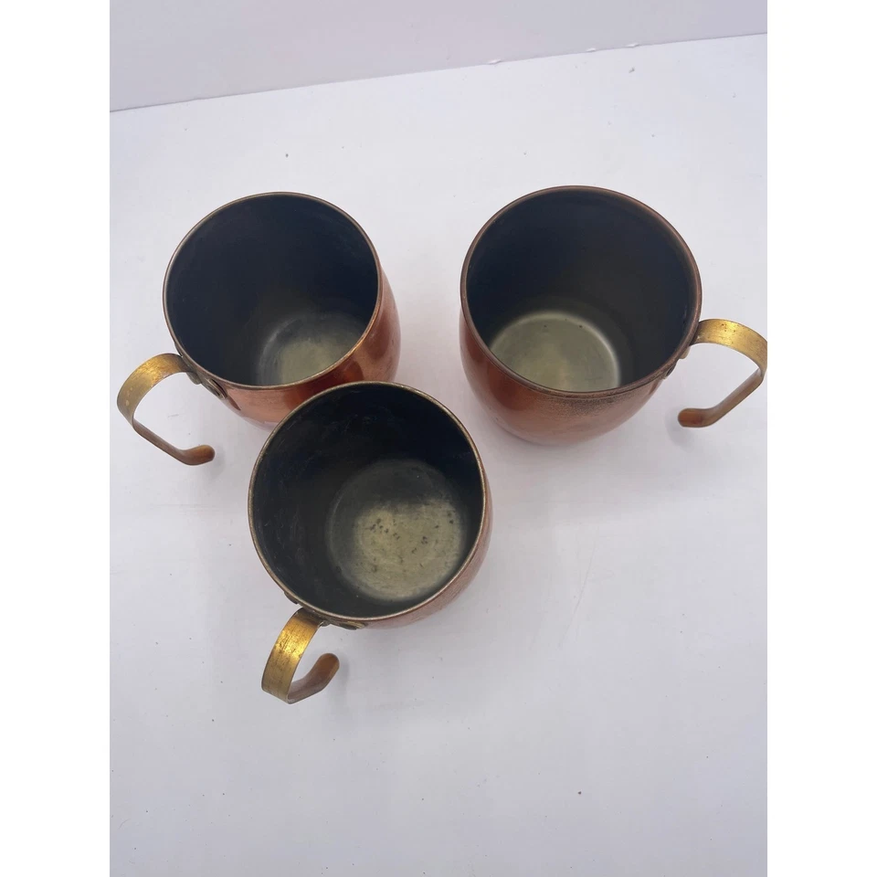 Juego de 3 tazas de cobre vintage con asas de latón vajilla vajilla Foto 3 de 4
