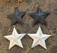 Rustic Star Christmas Ornaments Primitive Country  Farmhouse  4 Cream&Brown