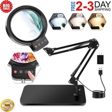 10X 30X Large Magnifying Glass with Light and Stand, 5-Inch Lighted Magnifier