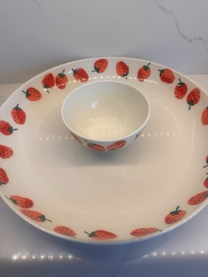 Kate Spade New York ''STRAWBERRIES'' Chip and Dip Bowl Red and White