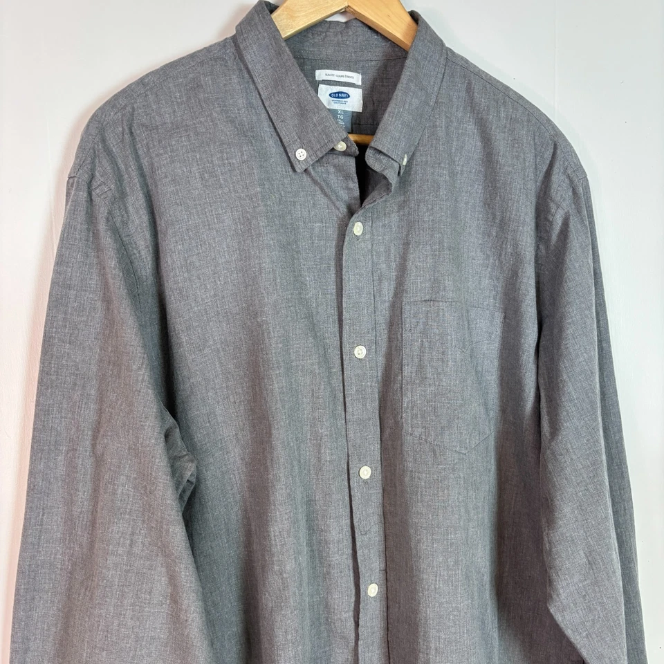 Camisa Old Navy XL Alta Gris Calce Ajustado Botón-Frente Mezcla de Algodón Para Hombre XLT Foto 2 de 4