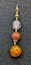Mixed Orange Boho Gemstone Beaded Keychain, Bag Tote Charm, Car Visor Accessorie