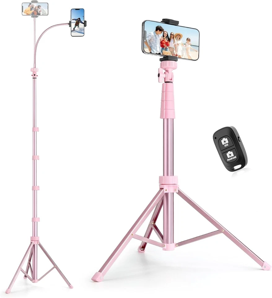 Pink Extendable Selfie Stick & 88-Inch Tripod with Gooseneck + Wireless Remote - Image 3 of 4