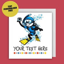 PERSONALISED stickmen Card 6" X 6" SKUBA DIVING for him / Fathers Day